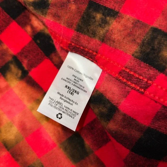 ⭐️Wonder Nation Juniors Red Black Custom Bleached Plaid Button Flannel Size XXL - Picture 8 of 8